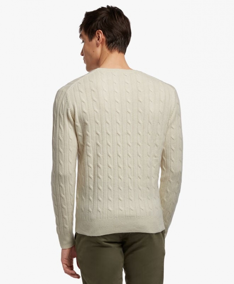 White Brooks Brothers Cable-Knit Crew-Neck Men Sweaters | JLS-420178