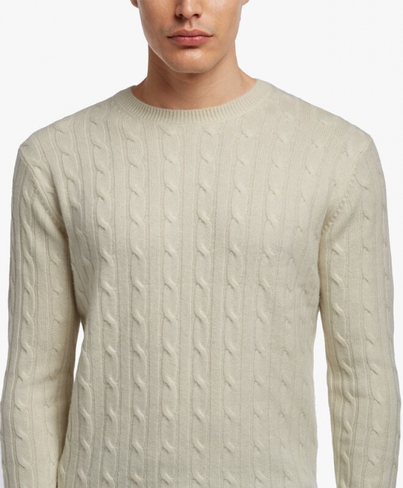 White Brooks Brothers Cable-Knit Crew-Neck Men Sweaters | JLS-420178