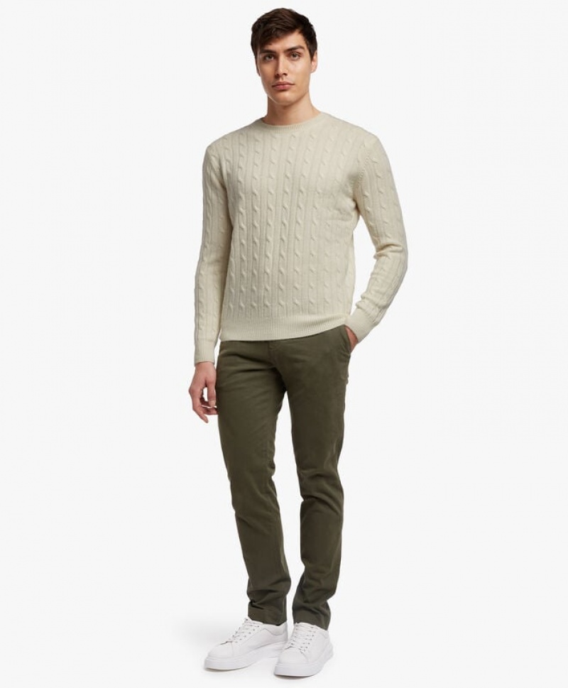 White Brooks Brothers Cable-Knit Crew-Neck Men Sweaters | JLS-420178