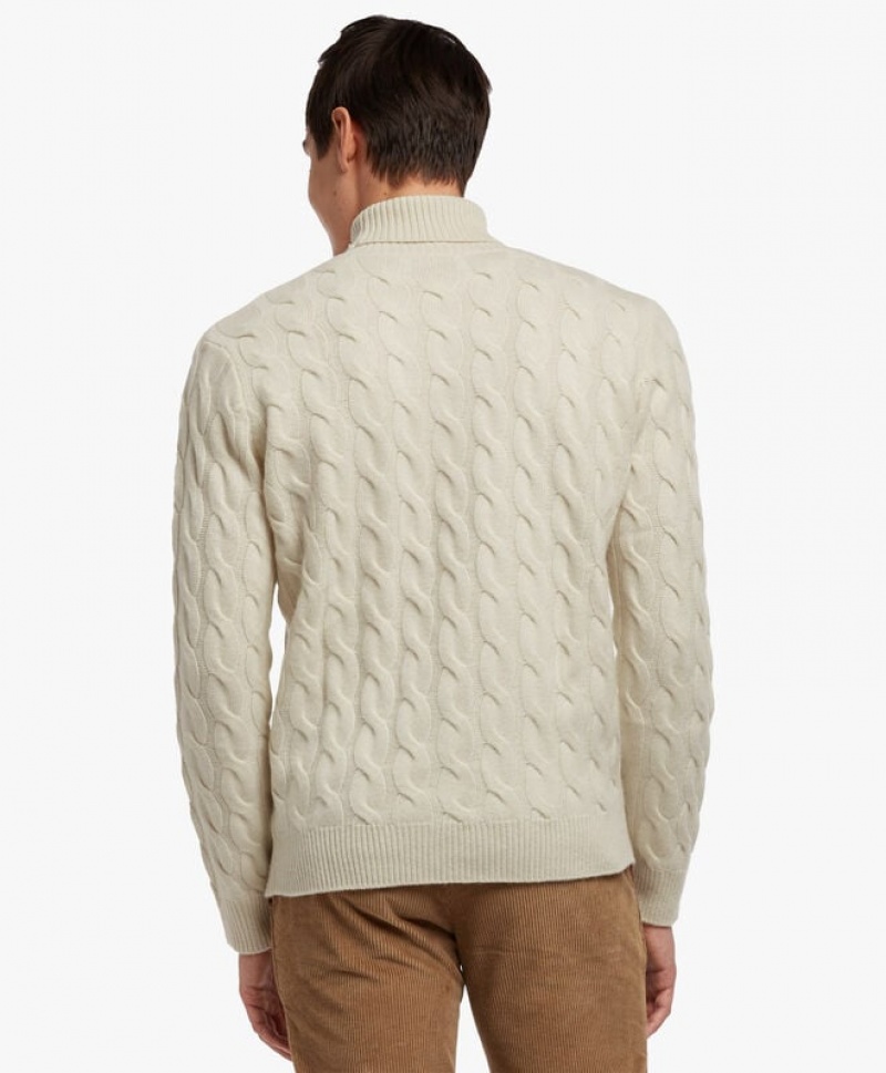 White Brooks Brothers Cable-Knit Turtleneck Men Sweaters | SMY-138792