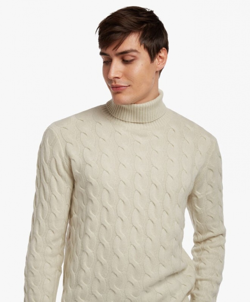 White Brooks Brothers Cable-Knit Turtleneck Men Sweaters | SMY-138792