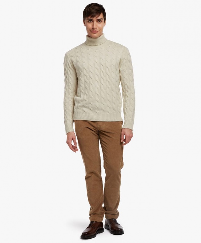 White Brooks Brothers Cable-Knit Turtleneck Men Sweaters | SMY-138792