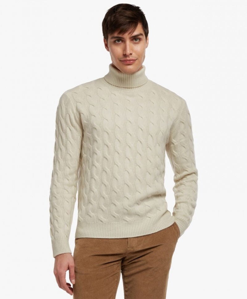 White Brooks Brothers Cable-Knit Turtleneck Men Sweaters | SMY-138792