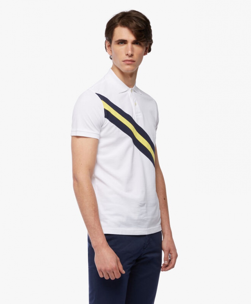 White Brooks Brothers Cotton Pique Archive Stripe Men Polo | PJQ-803157