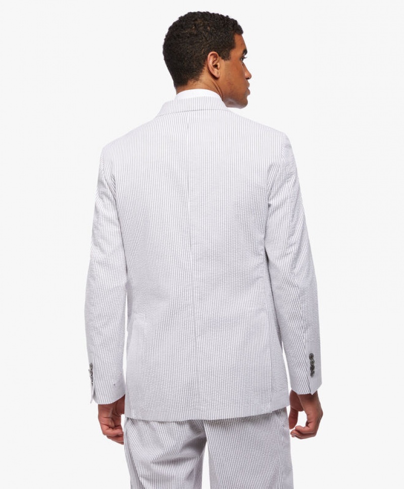 White Brooks Brothers Cotton Seersucker Double-Breasted Men Suits | OZA-874596