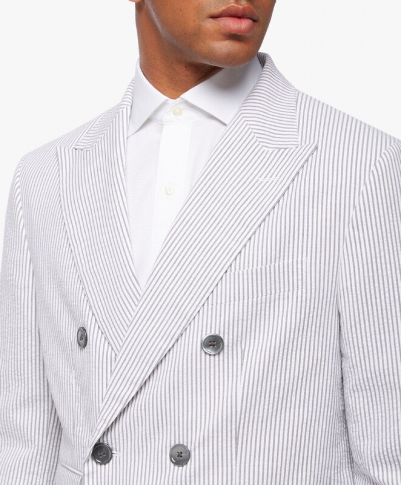 White Brooks Brothers Cotton Seersucker Double-Breasted Men Suits | OZA-874596