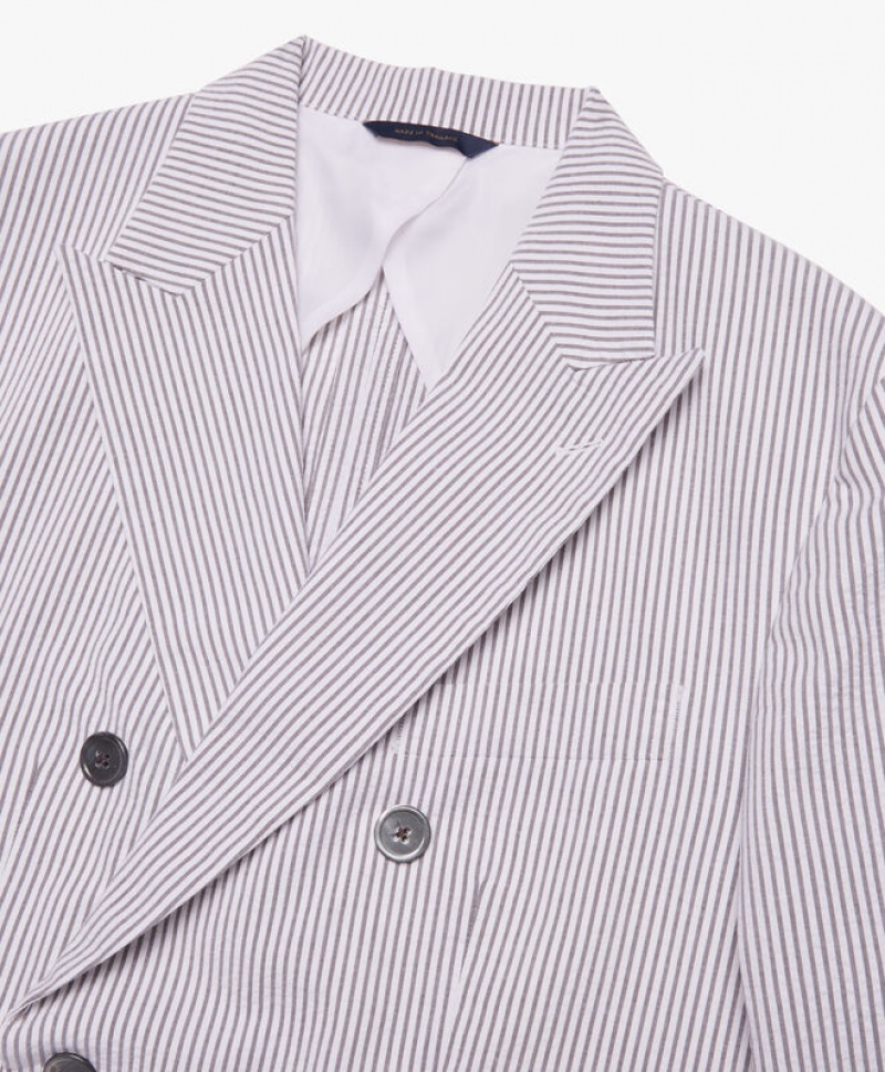 White Brooks Brothers Cotton Seersucker Double-Breasted Men Suits | OZA-874596