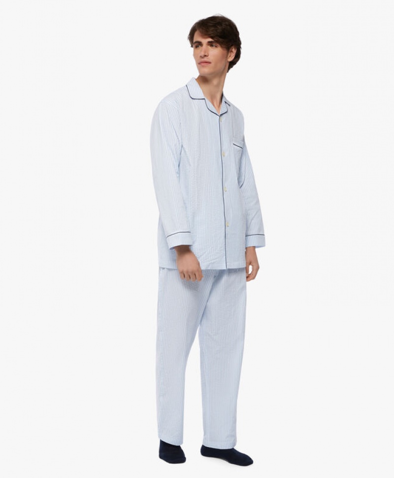 White Brooks Brothers Cotton Seersucker Men Nightwear | NYQ-627085