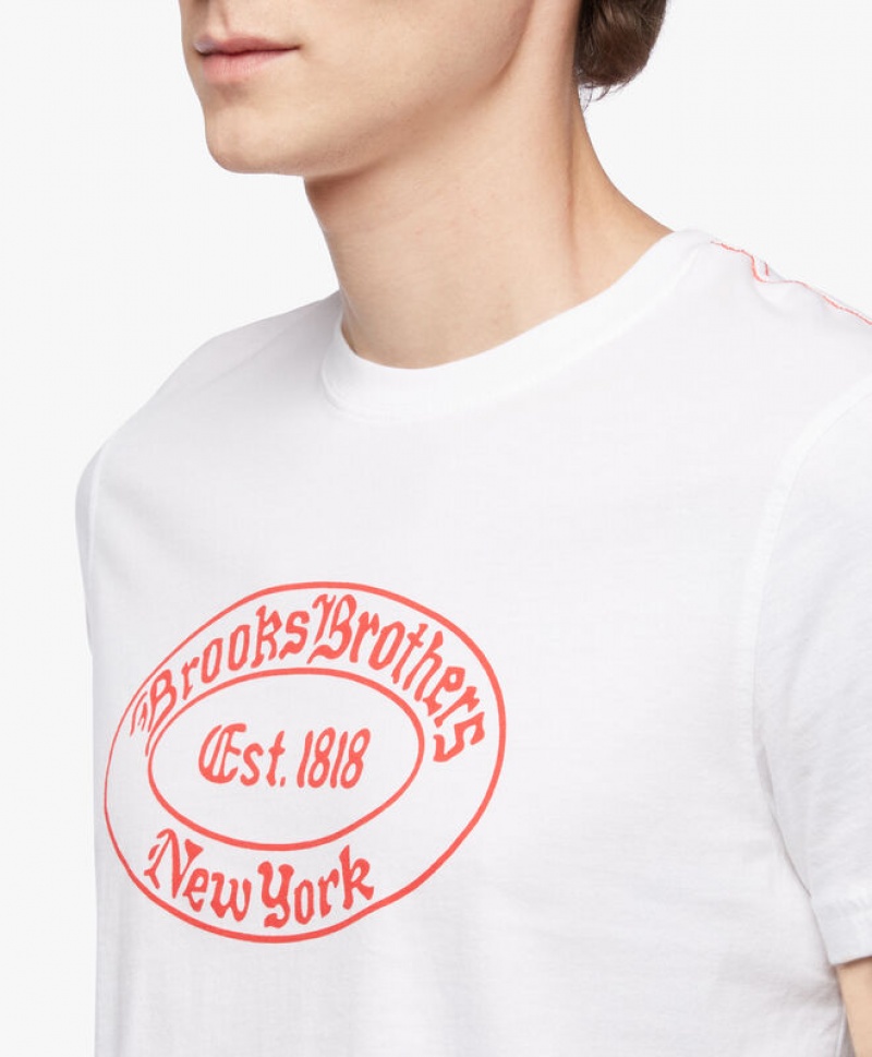 White Brooks Brothers Label Graphic Men T-shirts | BFC-315609