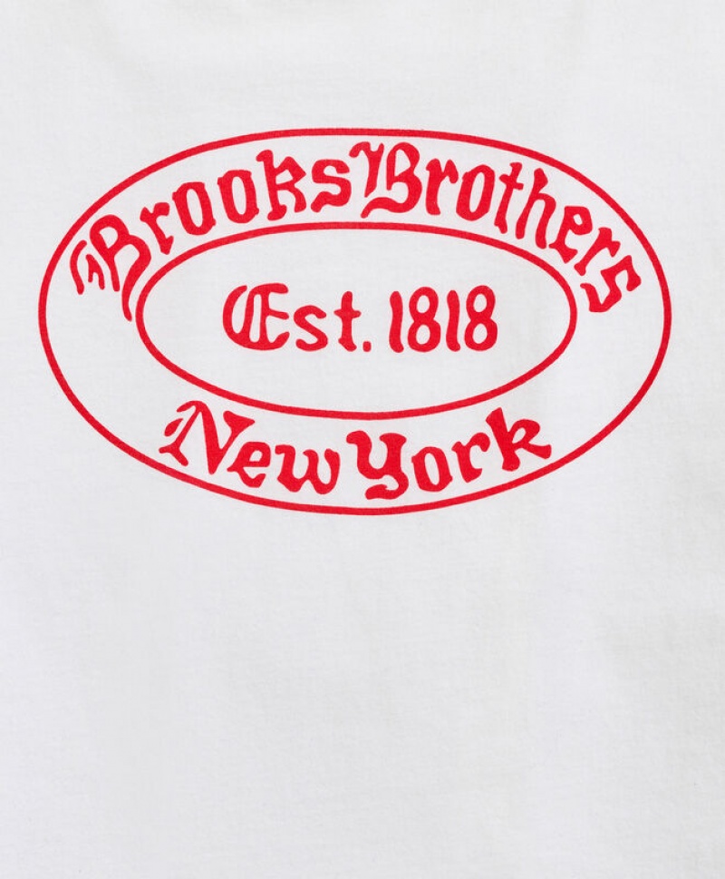 White Brooks Brothers Label Graphic Men T-shirts | BFC-315609