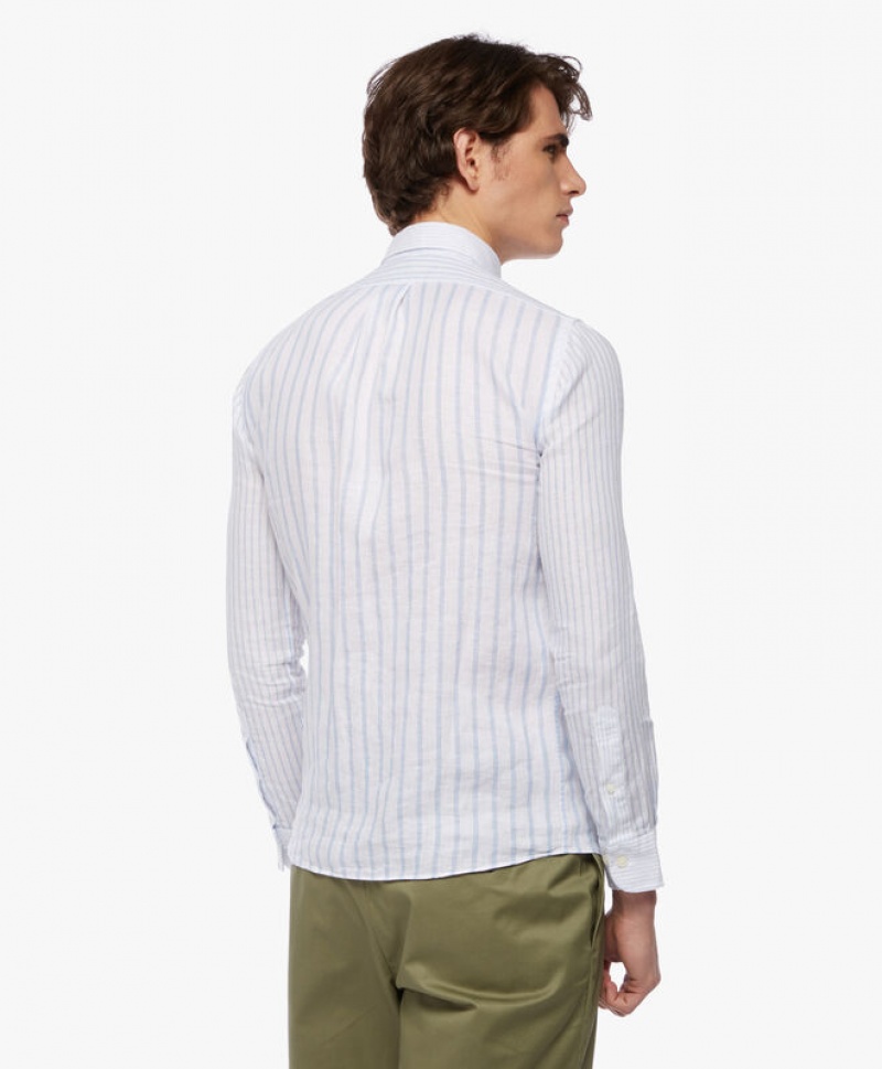 White Brooks Brothers Linen Men Shirts | VHI-043589