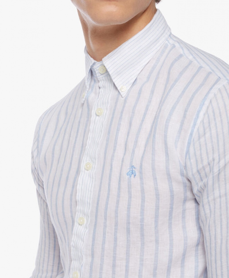 White Brooks Brothers Linen Men Shirts | VHI-043589