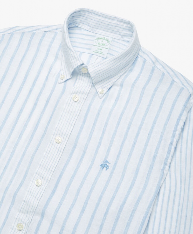 White Brooks Brothers Linen Men Shirts | VHI-043589