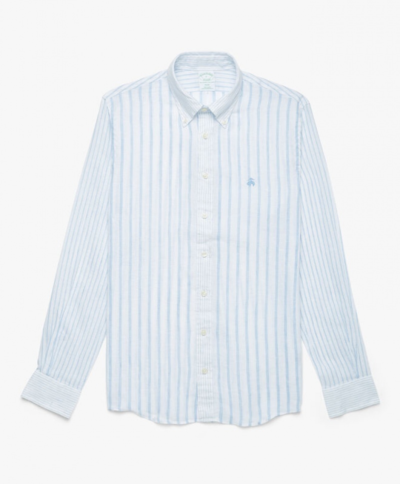 White Brooks Brothers Linen Men Shirts | VHI-043589