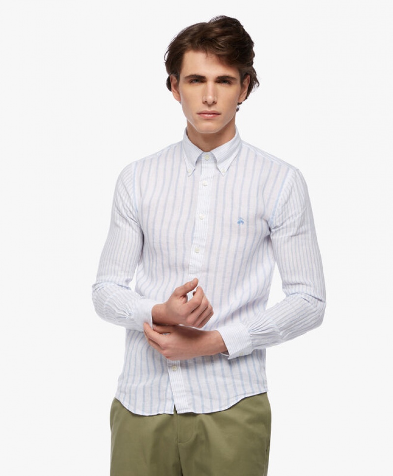 White Brooks Brothers Linen Men Shirts | VHI-043589