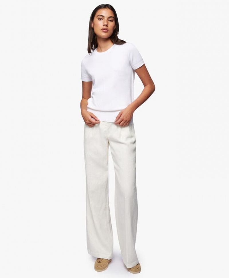 White Brooks Brothers Linen Pleated Wide Leg Women Casual Pants | GTI-920457