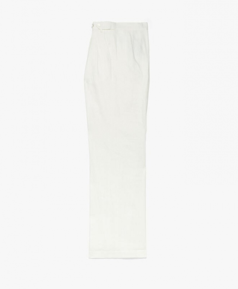 White Brooks Brothers Linen Pleated Wide Leg Women Casual Pants | GTI-920457