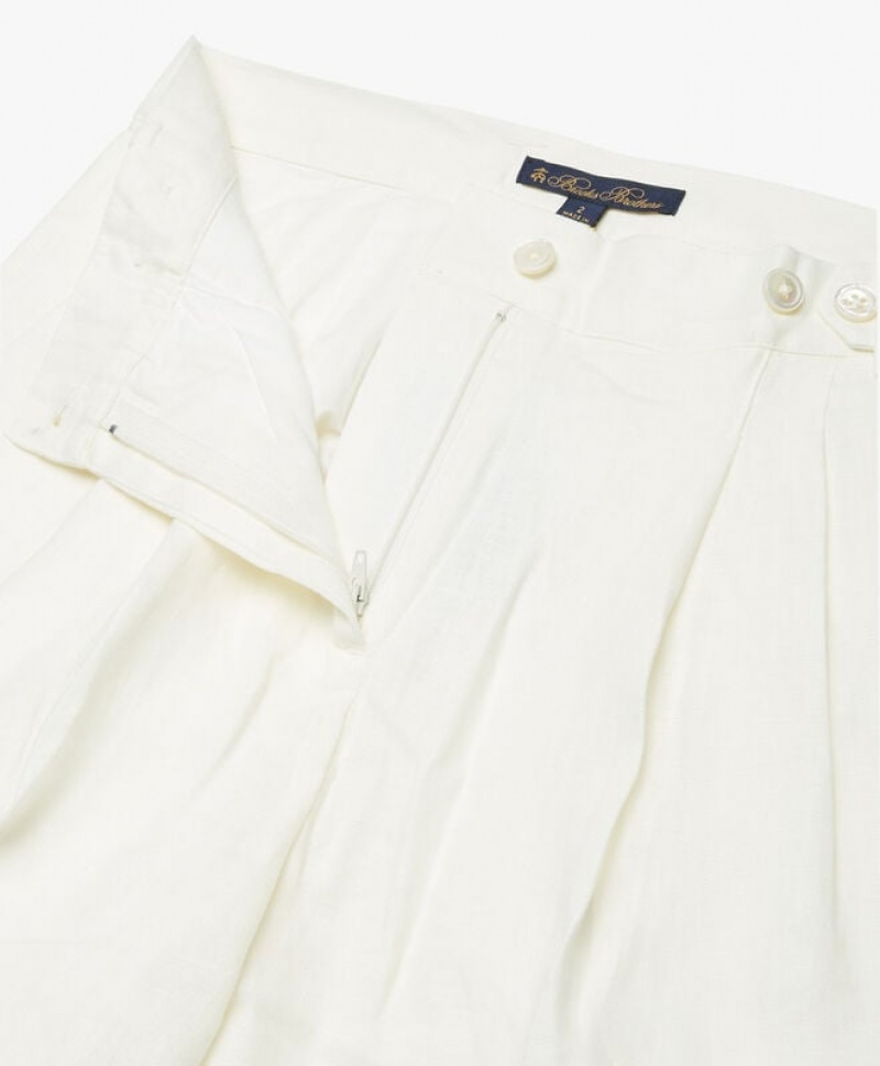 White Brooks Brothers Linen Pleated Wide Leg Women Casual Pants | GTI-920457