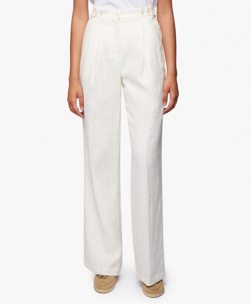 White Brooks Brothers Linen Pleated Wide Leg Women Casual Pants | GTI-920457