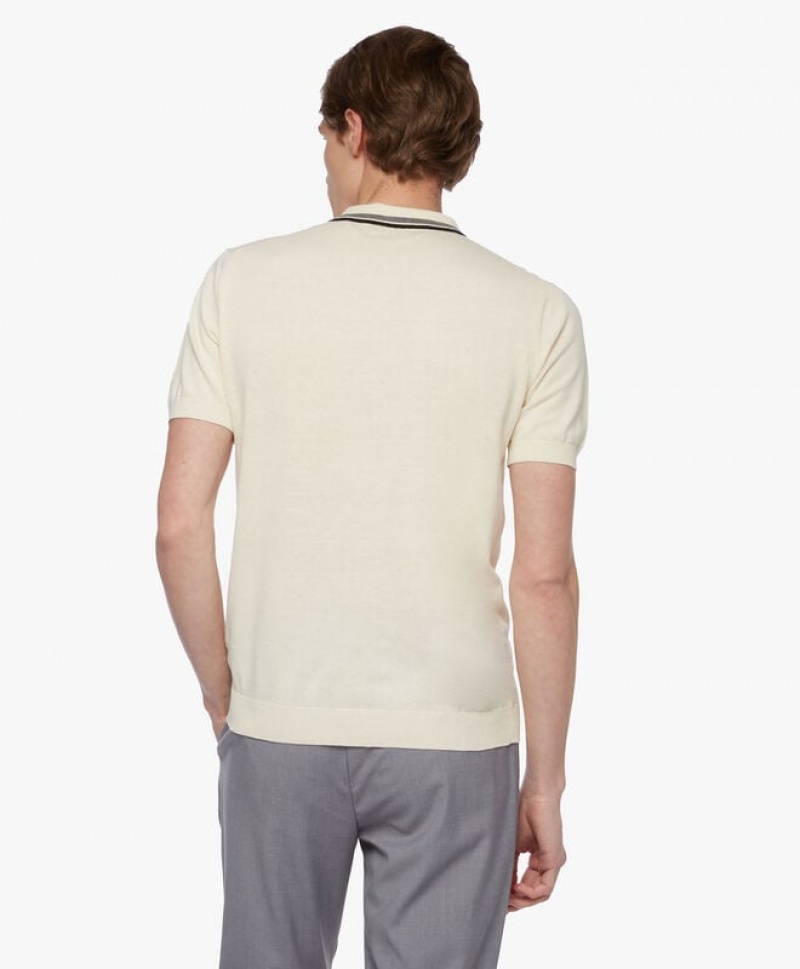 White Brooks Brothers Linen and Cotton Men Polo | SUR-351296