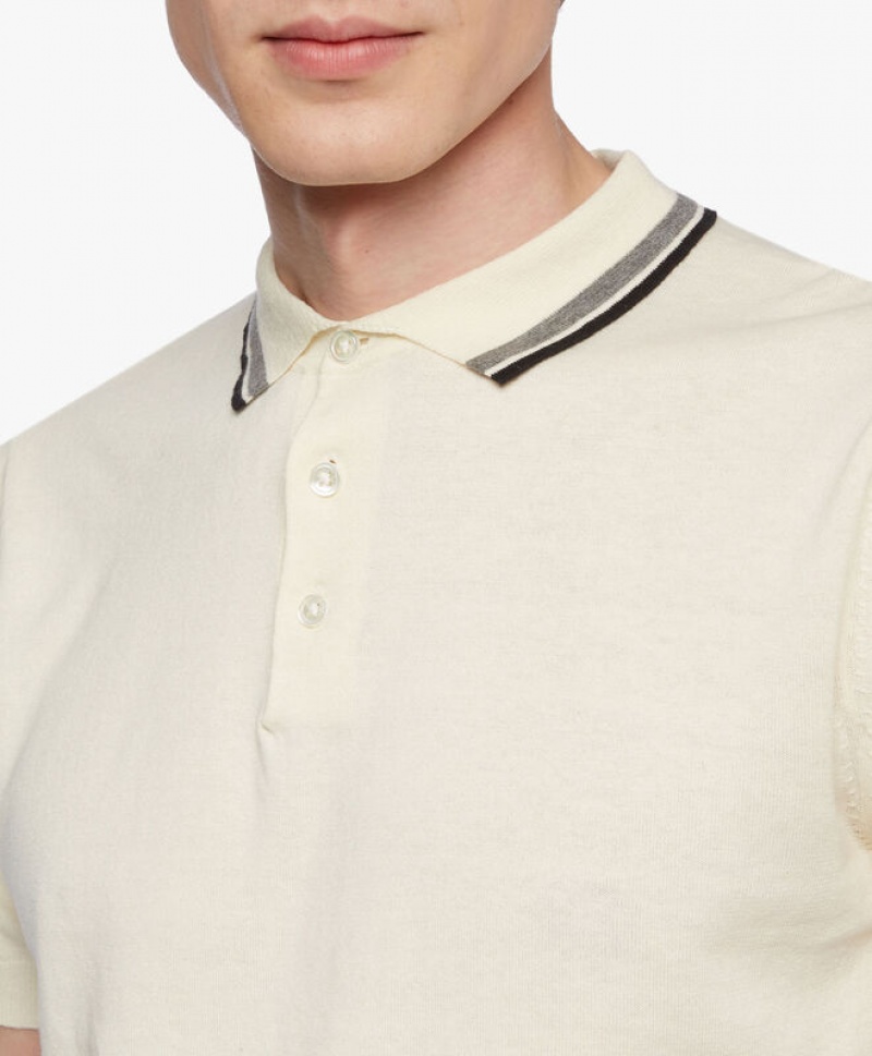 White Brooks Brothers Linen and Cotton Men Polo | SUR-351296