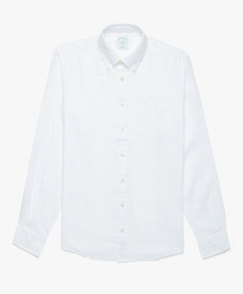 White Brooks Brothers Milano Slim-fit Irish Linen Men Shirts | KBD-638120