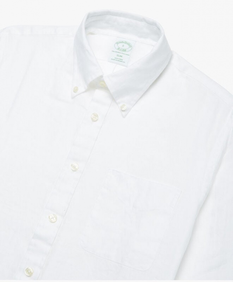 White Brooks Brothers Milano Slim-fit Irish Linen Men Shirts | KBD-638120