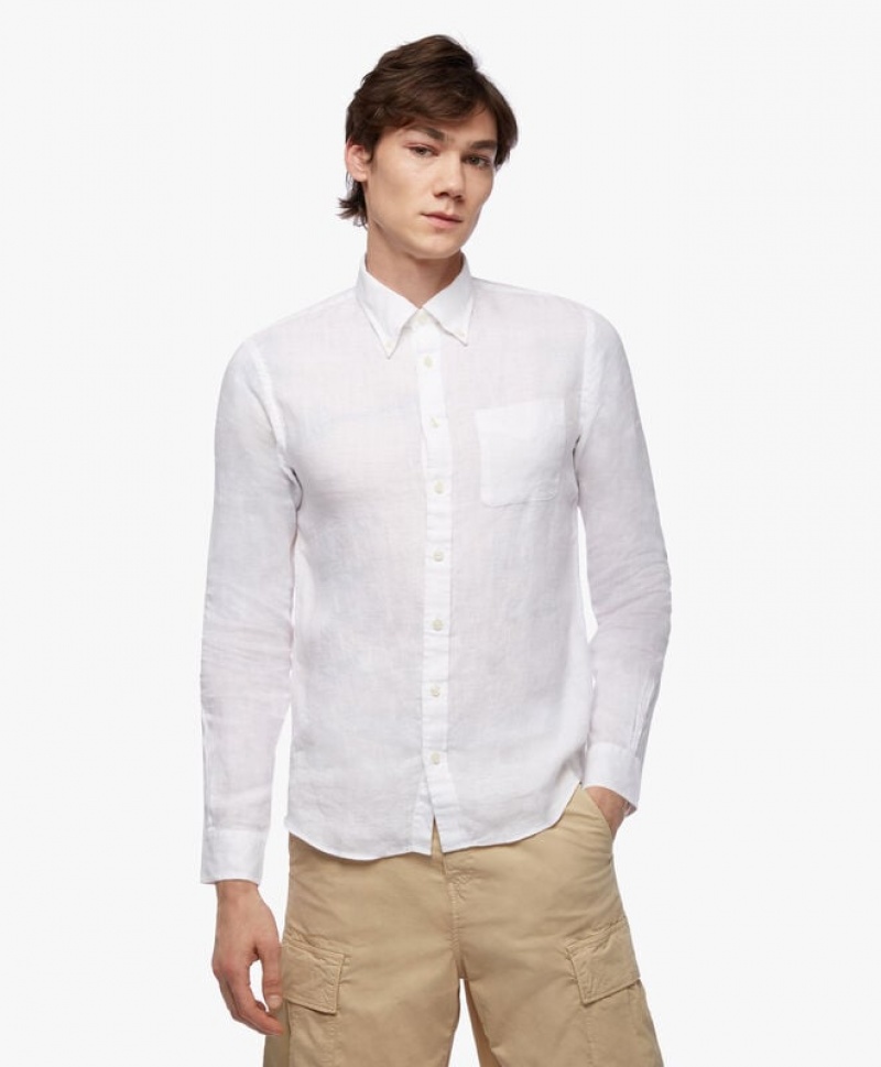 White Brooks Brothers Milano Slim-fit Irish Linen Men Shirts | KBD-638120