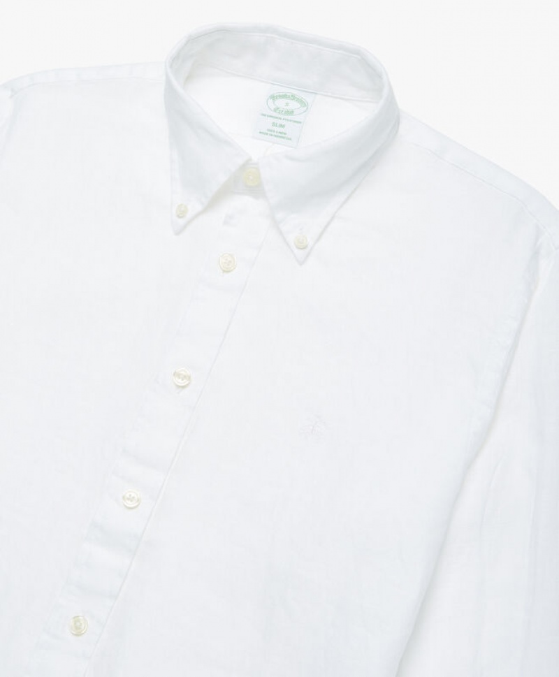 White Brooks Brothers Milano Slim-fit Linen Men Shirts | QIS-541627