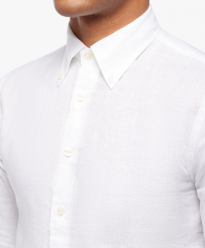 White Brooks Brothers Milano Slim-fit Linen Men Shirts | QIS-541627