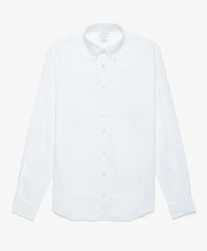 White Brooks Brothers Milano Slim-fit Linen Men Shirts | QIS-541627