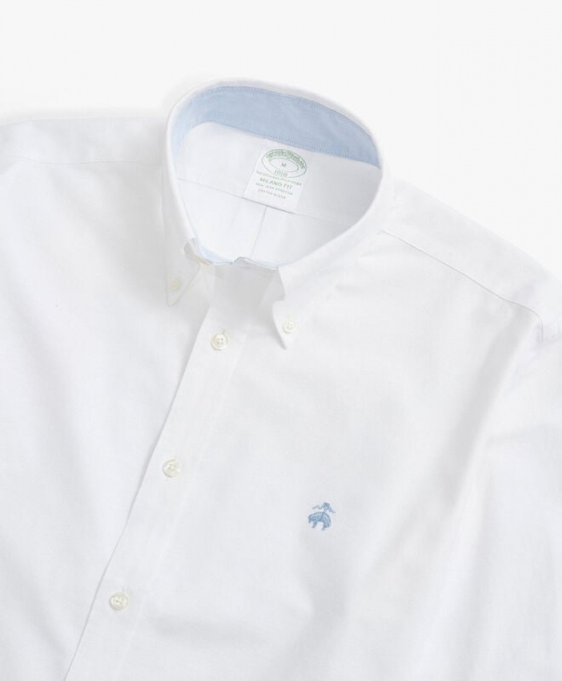 White Brooks Brothers Milano Slim-fit Non-Iron, Oxford Stretch, Button-Down Collar Men Shirts | ULP-925408