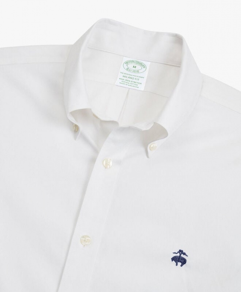 White Brooks Brothers Milano Slim-fit Non-Iron, Oxford Stretch, Button-Down Collar Men Shirts | UDT-801957