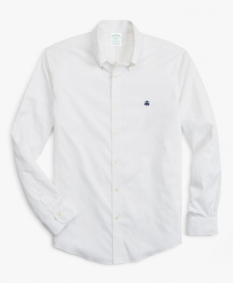 White Brooks Brothers Milano Slim-fit Non-Iron, Oxford Stretch, Button-Down Collar Men Shirts | UDT-801957