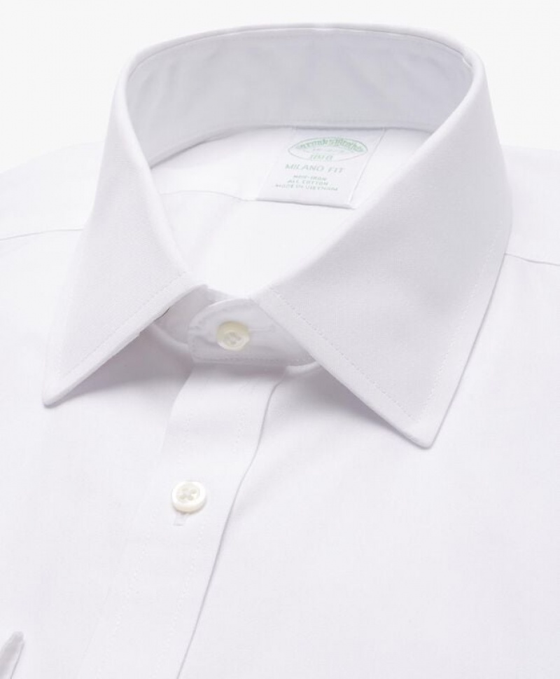 White Brooks Brothers Milano Slim-fit Non-iron, Pinpoint, Ainsley Collar Men Shirts | UEN-167843