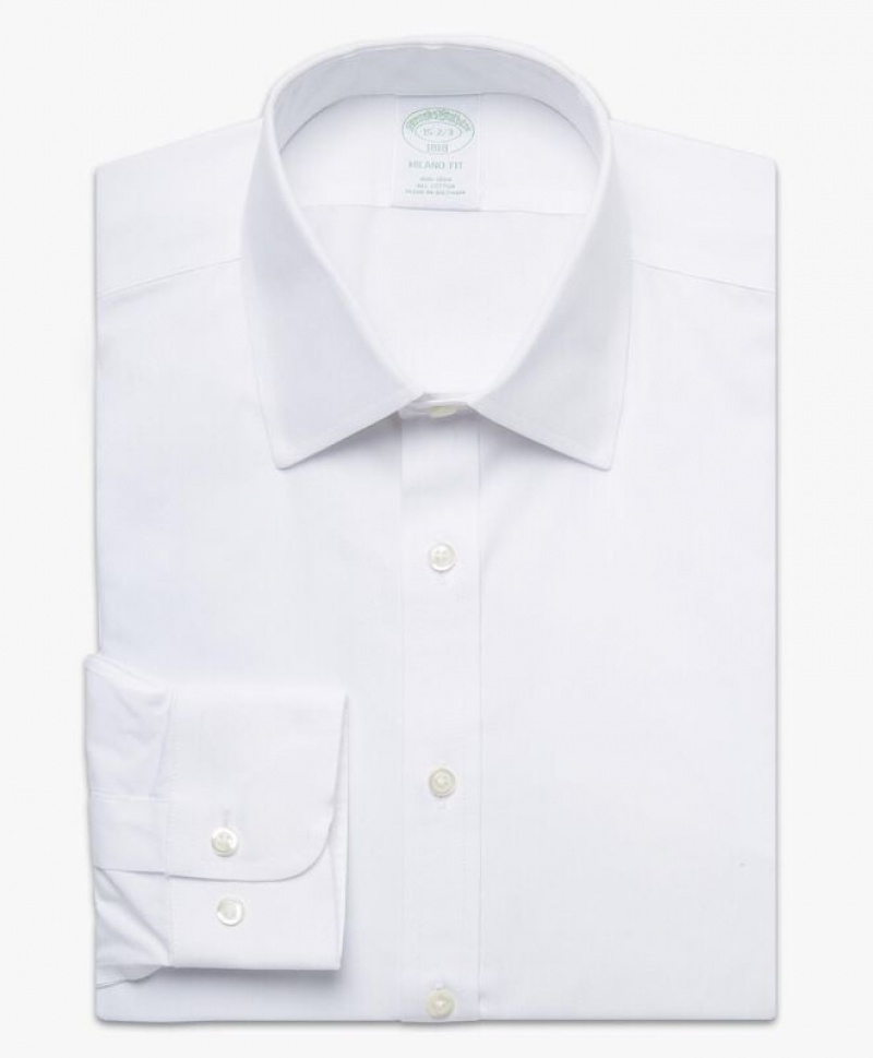 White Brooks Brothers Milano Slim-fit Non-iron, Pinpoint, Ainsley Collar Men Shirts | UEN-167843