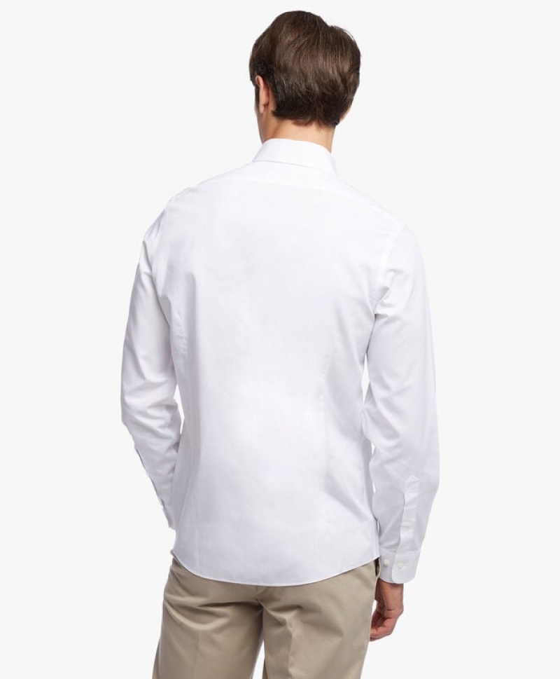 White Brooks Brothers Milano Slim-fit Non-iron, Pinpoint, Button-Down Collar Men Shirts | FUA-198257