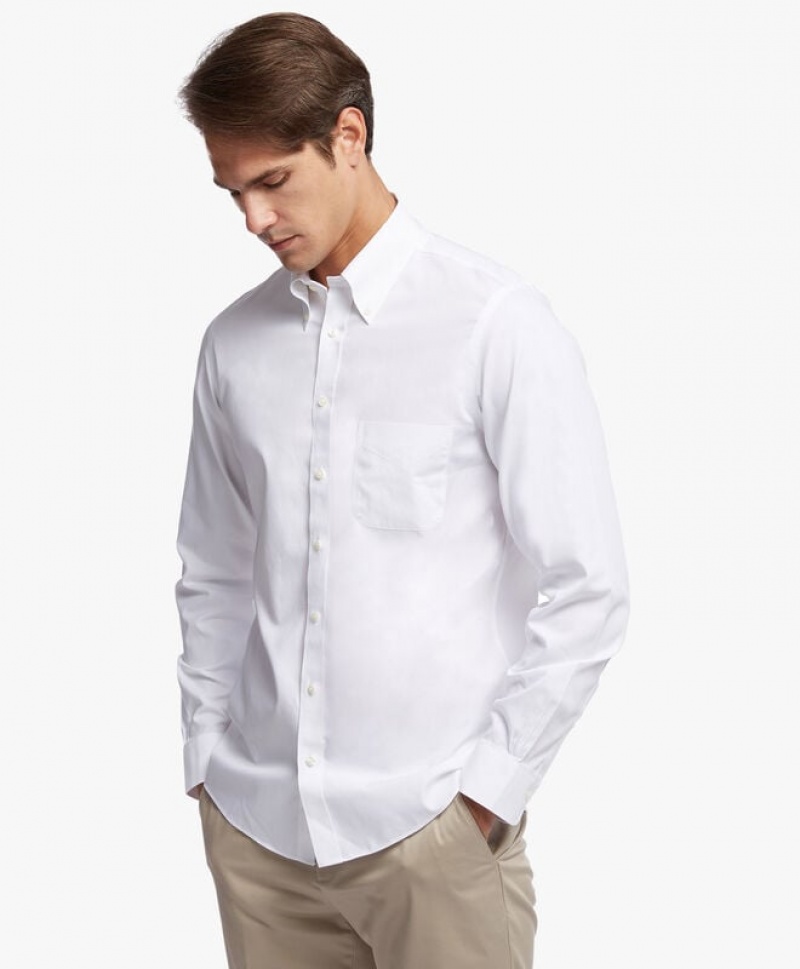 White Brooks Brothers Milano Slim-fit Non-iron, Pinpoint, Button-Down Collar Men Shirts | FUA-198257