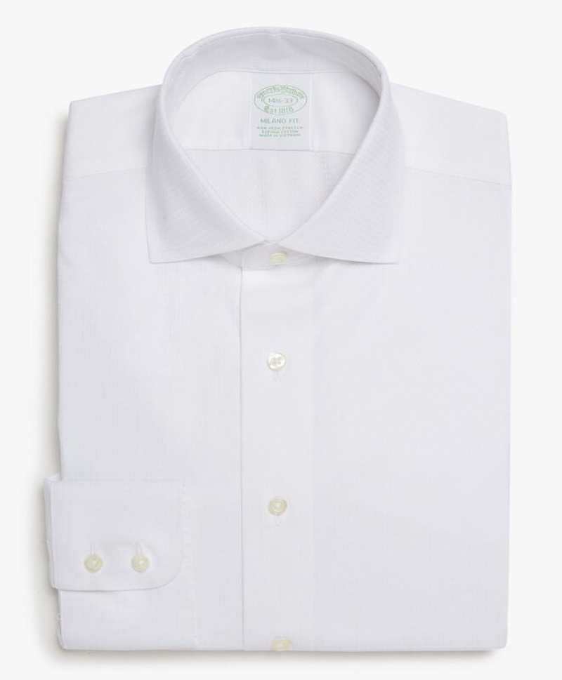 White Brooks Brothers Milano Slim-fit Non-iron, Dobby, English Collar Men Shirts | CRQ-465109