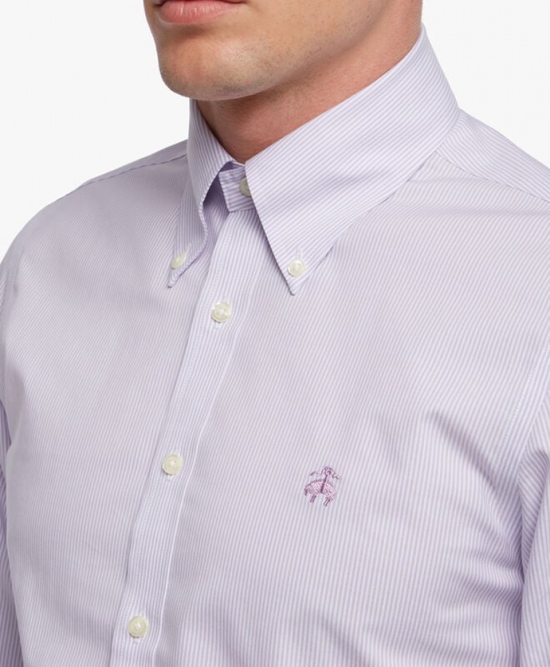 White Brooks Brothers Pastel Purple Non-Iron Button Down Men Shirts | RBS-809512