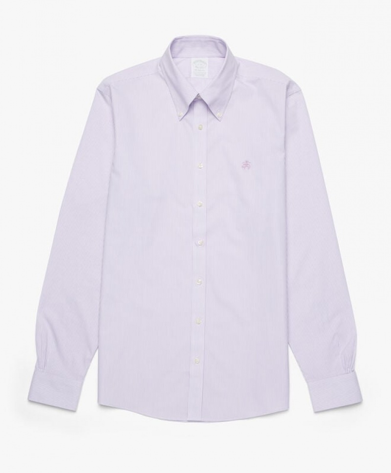 White Brooks Brothers Pastel Purple Non-Iron Button Down Men Shirts | RBS-809512