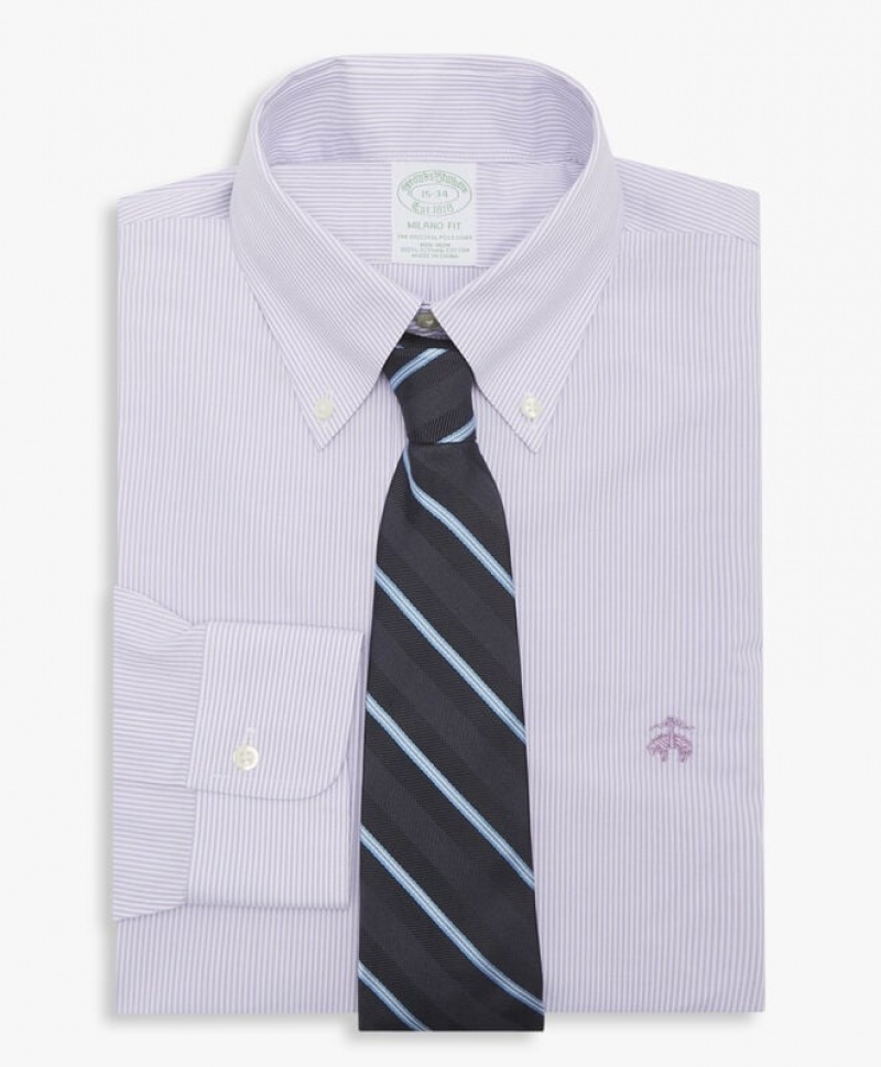 White Brooks Brothers Pastel Purple Non-Iron Button Down Men Shirts | RBS-809512