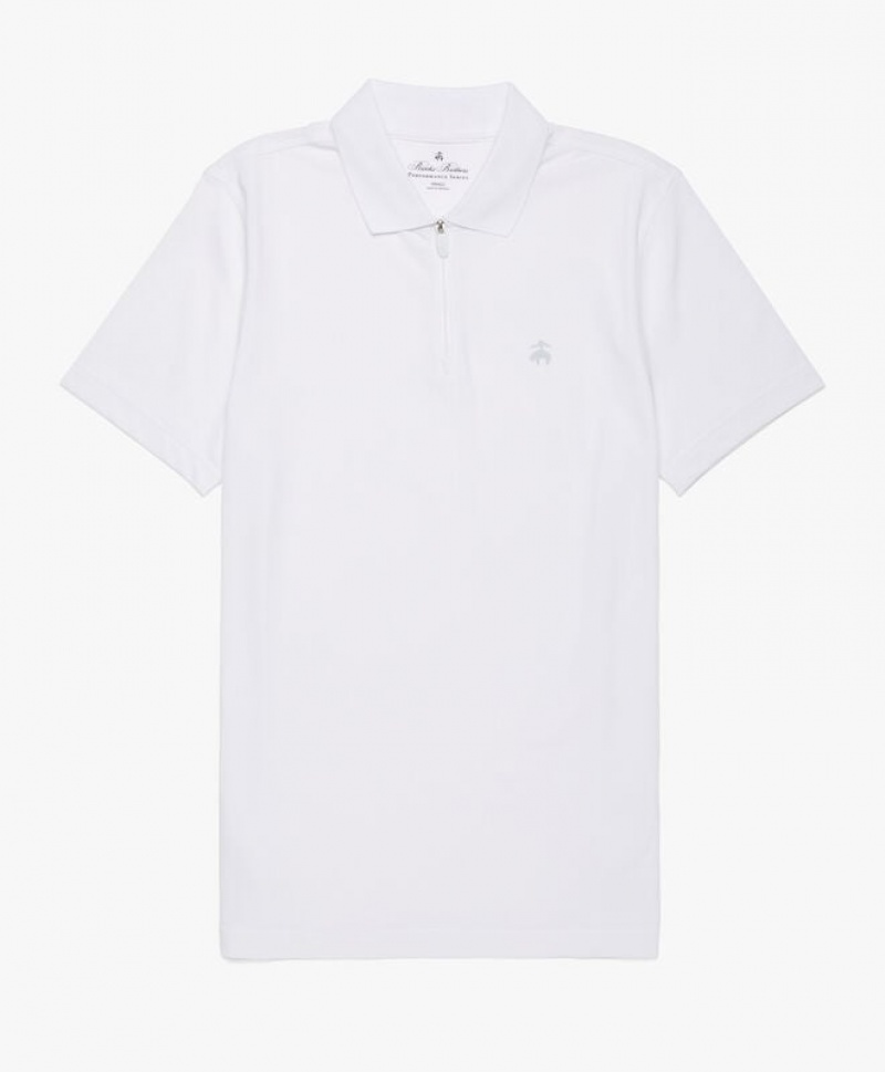 White Brooks Brothers Performance Zip Men Polo | GLV-126593