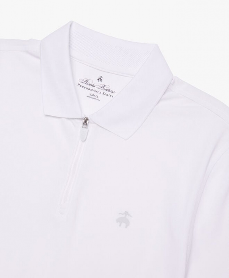 White Brooks Brothers Performance Zip Men Polo | GLV-126593