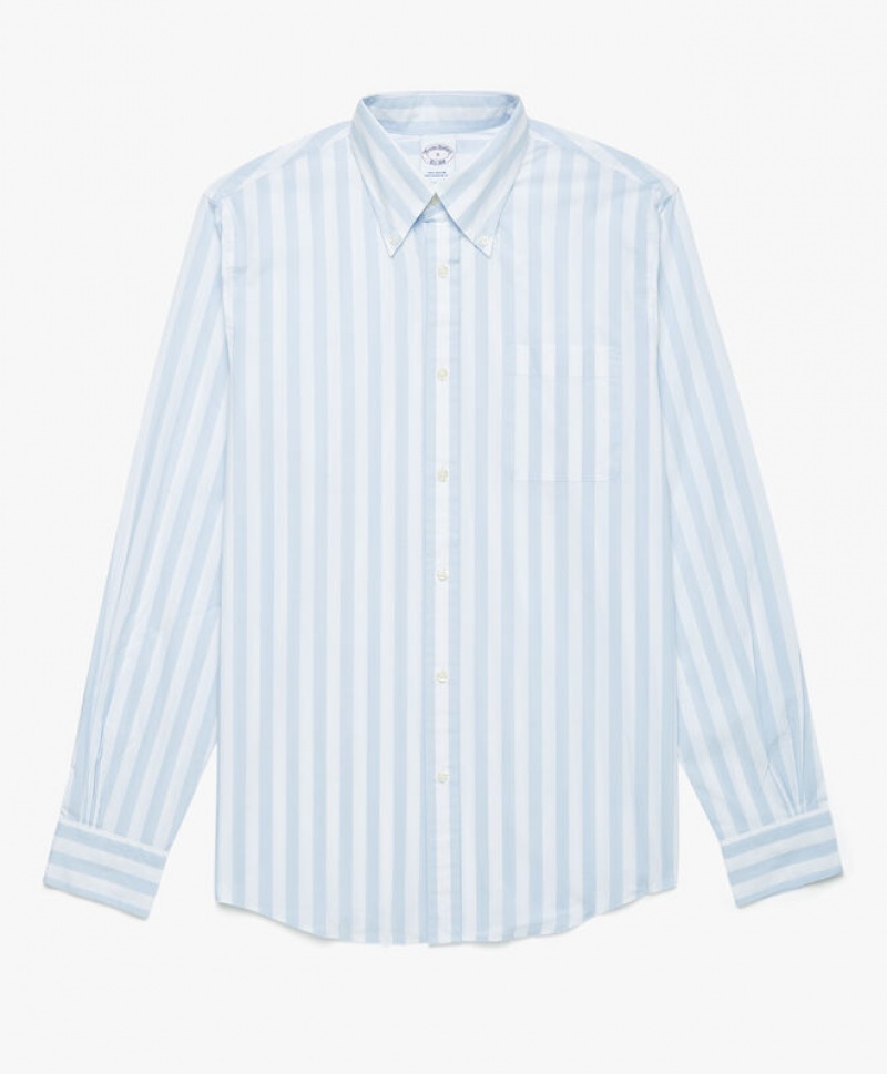 White Brooks Brothers Poplin Striped Button Down Collar Men Shirts | MBH-628590