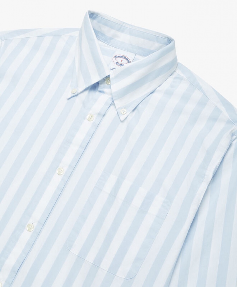 White Brooks Brothers Poplin Striped Button Down Collar Men Shirts | MBH-628590