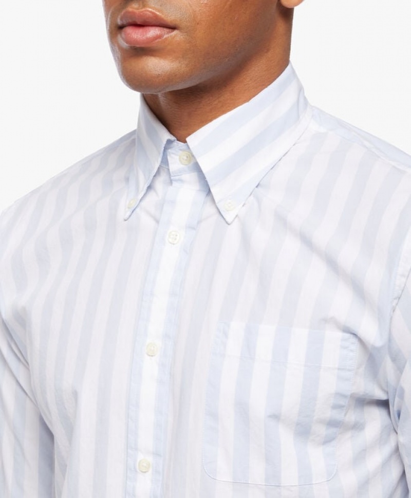 White Brooks Brothers Poplin Striped Button Down Collar Men Shirts | MBH-628590