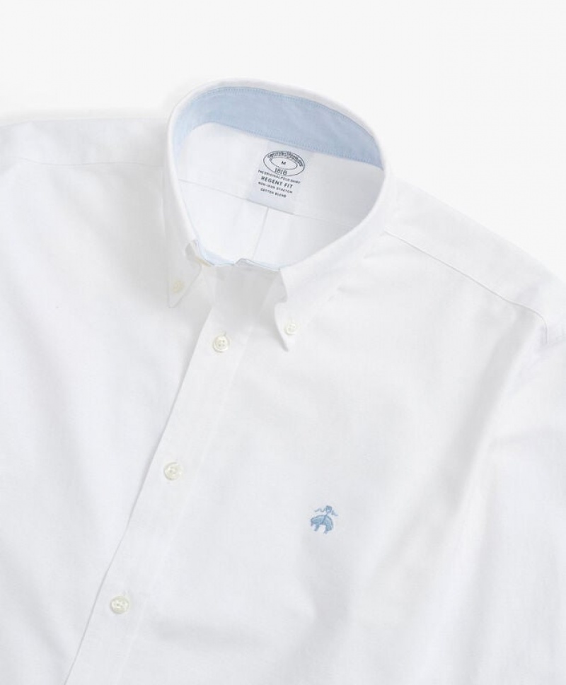 White Brooks Brothers Regent Regular-fit Non-iron, Oxford Stretch, Button-Down Collar Men Shirts | WCI-801594