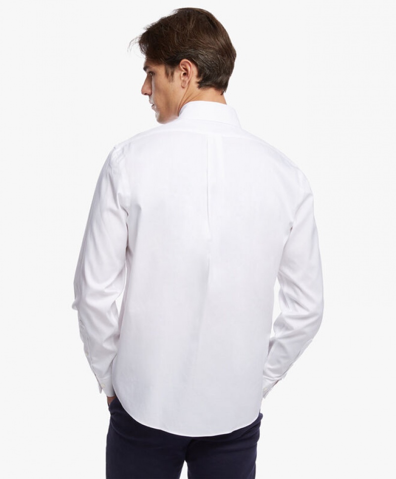 White Brooks Brothers Regent Regular-fit Non-iron, Pinpoint, Button-Down Collar Men Shirts | UTV-435612