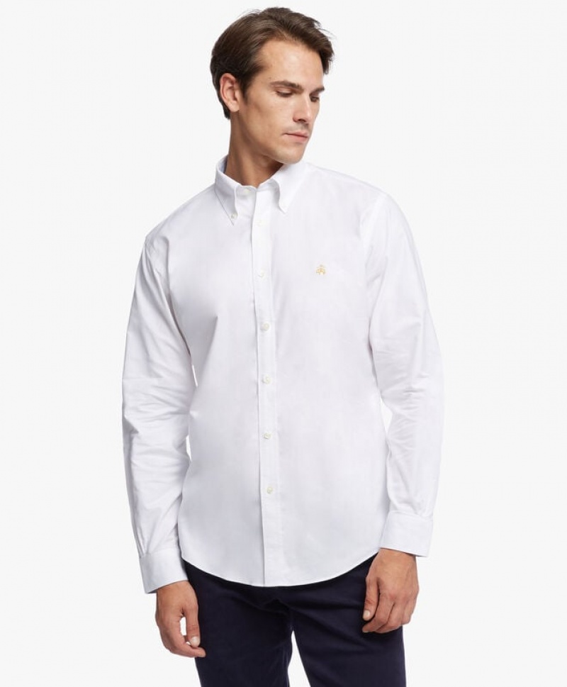 White Brooks Brothers Regent Regular-fit Non-iron, Oxford Stretch, Button-Down Collar Men Shirts | FAC-590284